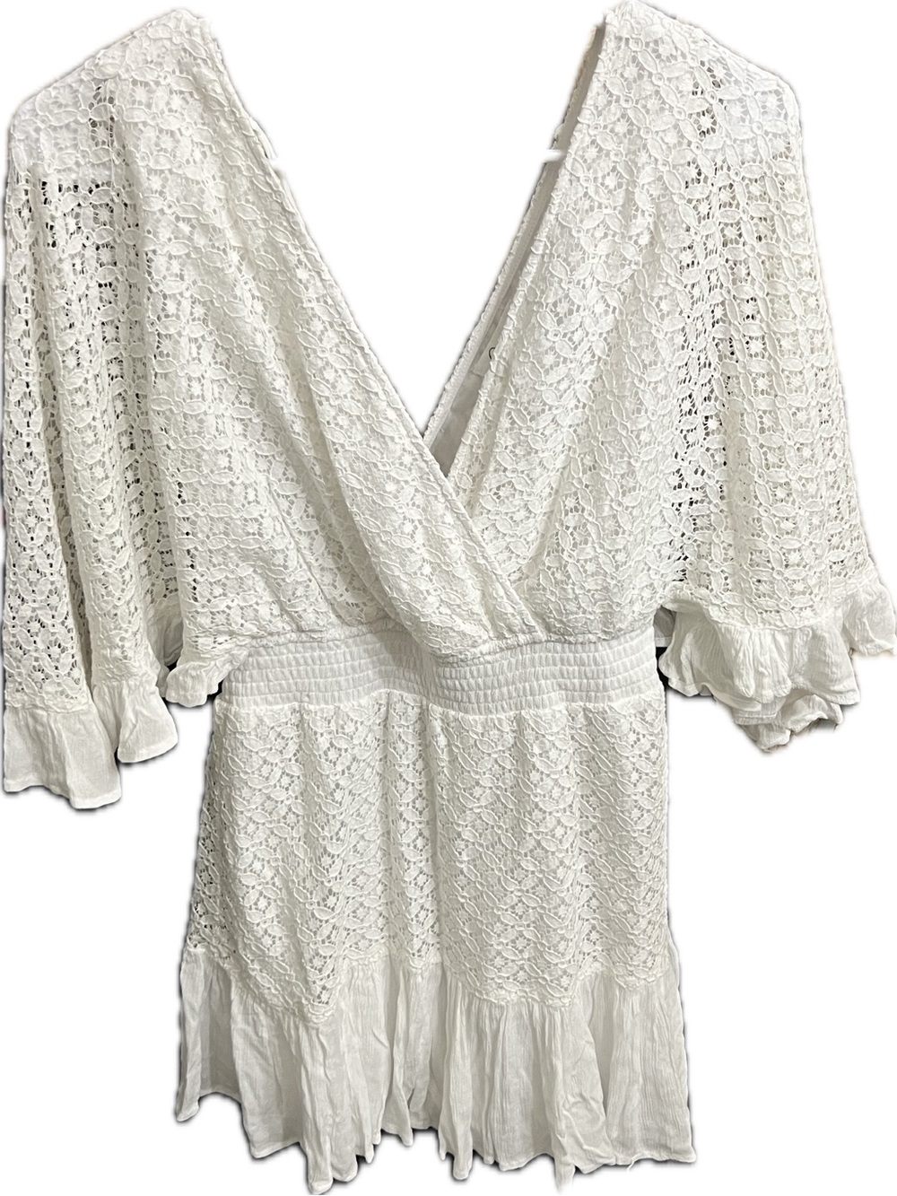 White Lace V-Neck Romper with Smocked Waist